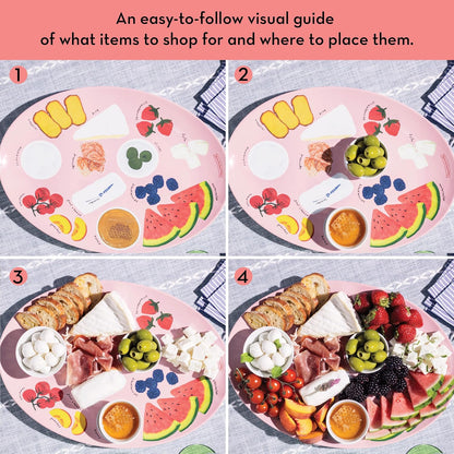 Melamine Serving Tray by Meg Quinn – Pink Serving Platter for Summer with Placement Guide. Dishwasher Safe Tray for Charcuterie, Cheese, & Snacks.