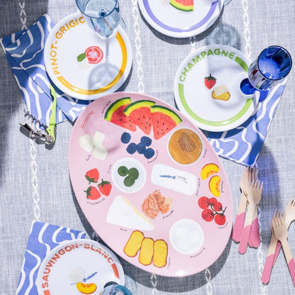 Melamine Serving Tray by Meg Quinn – Pink Serving Platter for Summer with Placement Guide. Dishwasher Safe Tray for Charcuterie, Cheese, & Snacks.