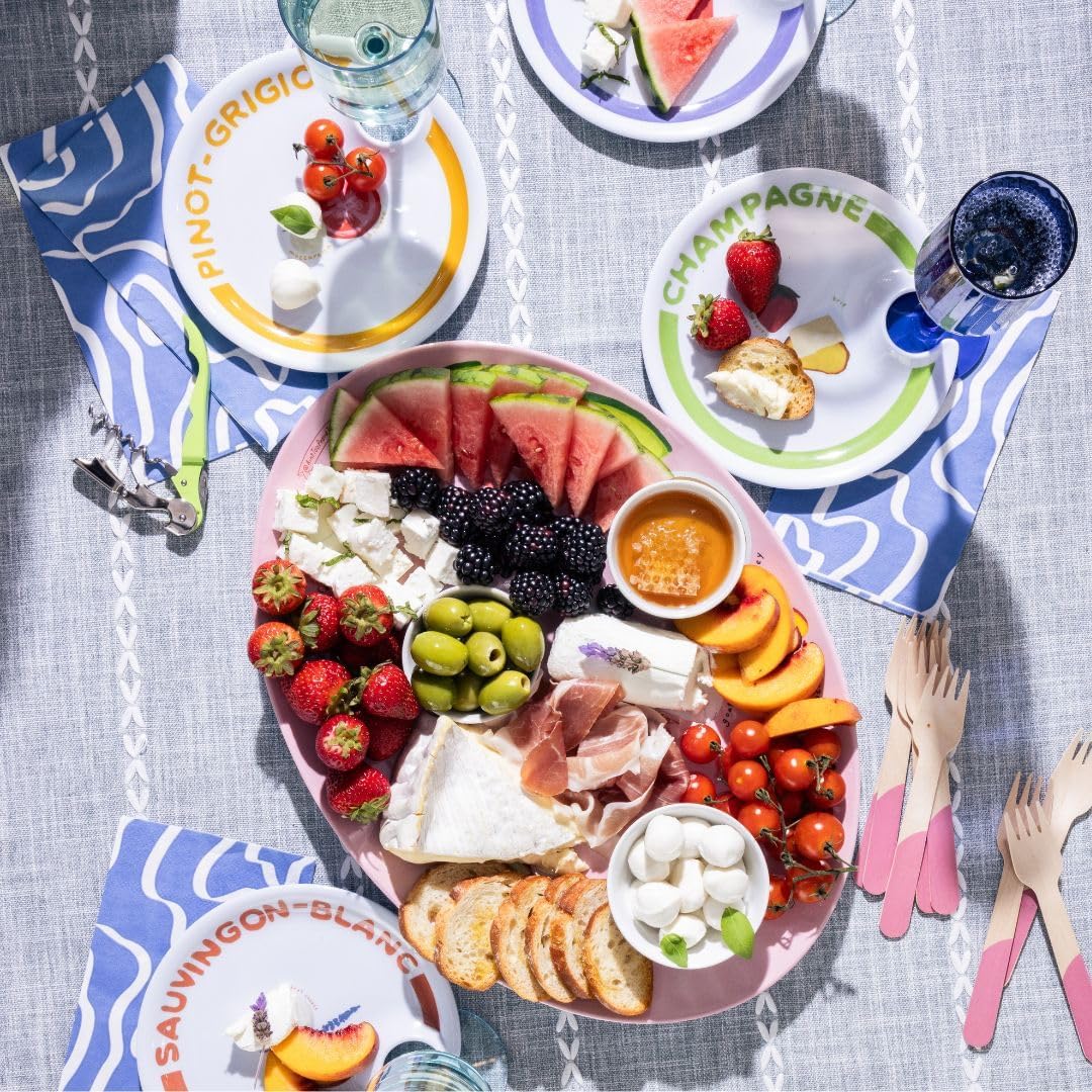 Melamine Serving Tray by Meg Quinn – Pink Serving Platter for Summer with Placement Guide. Dishwasher Safe Tray for Charcuterie, Cheese, & Snacks.