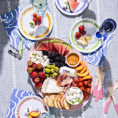 Melamine Serving Tray by Meg Quinn – Pink Serving Platter for Summer with Placement Guide. Dishwasher Safe Tray for Charcuterie, Cheese, & Snacks.