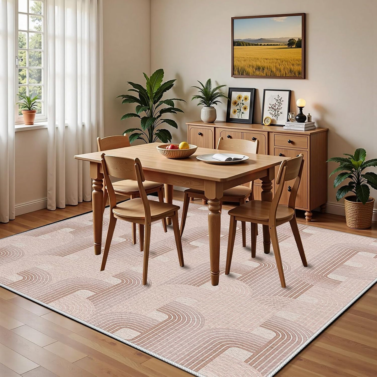 Abstract Geometric Rug for Bedroom, Modern Neutral Rugs, 5x7 Area Rugs