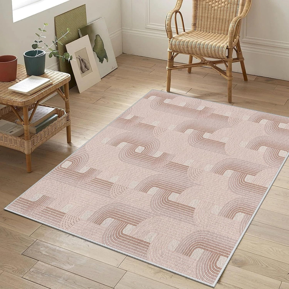 Abstract Geometric Rug for Bedroom, Modern Neutral Rugs, 5x7 Area Rugs