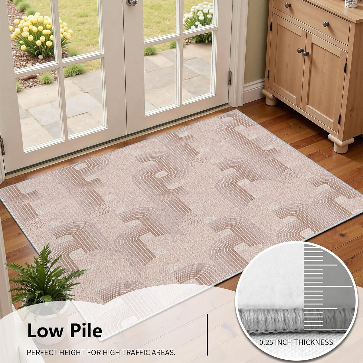 Abstract Geometric Rug for Bedroom, Modern Neutral Rugs, 5x7 Area Rugs