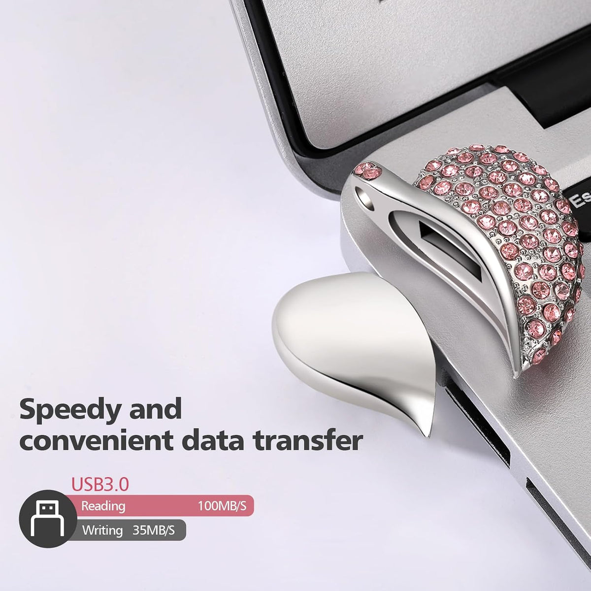 High Speed USB 3.0 Flash Drive,Cute Romantic Heart Shape USB Memory Stick,Thumb Drive for Photos, Music, Files Storage (Pink, 64, GB)