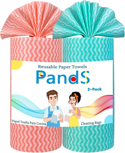 Reusable Paper Towels Washable, 2 Pack 120 Count Disposable Dish Cloths, Kitchen Washcloths Bathroom Hand Towels, Fast Dry Dishwashing Rags - Strong Absorbent - Green & Pink