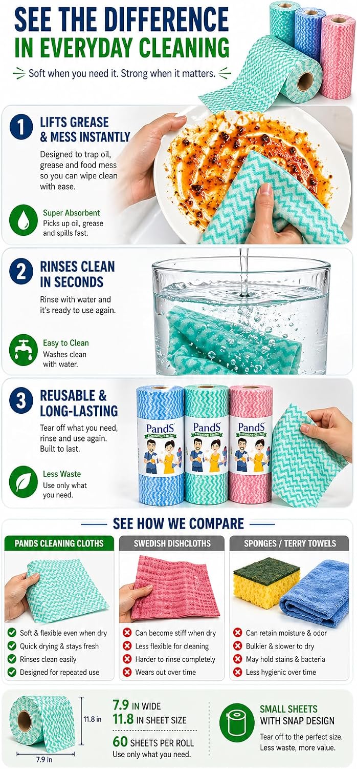 Reusable Paper Towels Washable, 2 Pack 120 Count Disposable Dish Cloths, Kitchen Washcloths Bathroom Hand Towels, Fast Dry Dishwashing Rags - Strong Absorbent - Green & Pink