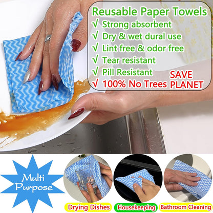 Reusable Paper Towels Washable, 2 Pack 120 Count Disposable Dish Cloths, Kitchen Washcloths Bathroom Hand Towels, Fast Dry Dishwashing Rags - Strong Absorbent - Green & Pink