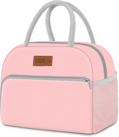 Lunch Bag for Women Men, Insulated Reusable Picnic Bag, 10.8"L x 6.3"W x 8.85"H, Pink
