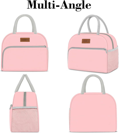 Lunch Bag for Women Men, Insulated Reusable Picnic Bag, 10.8"L x 6.3"W x 8.85"H, Pink