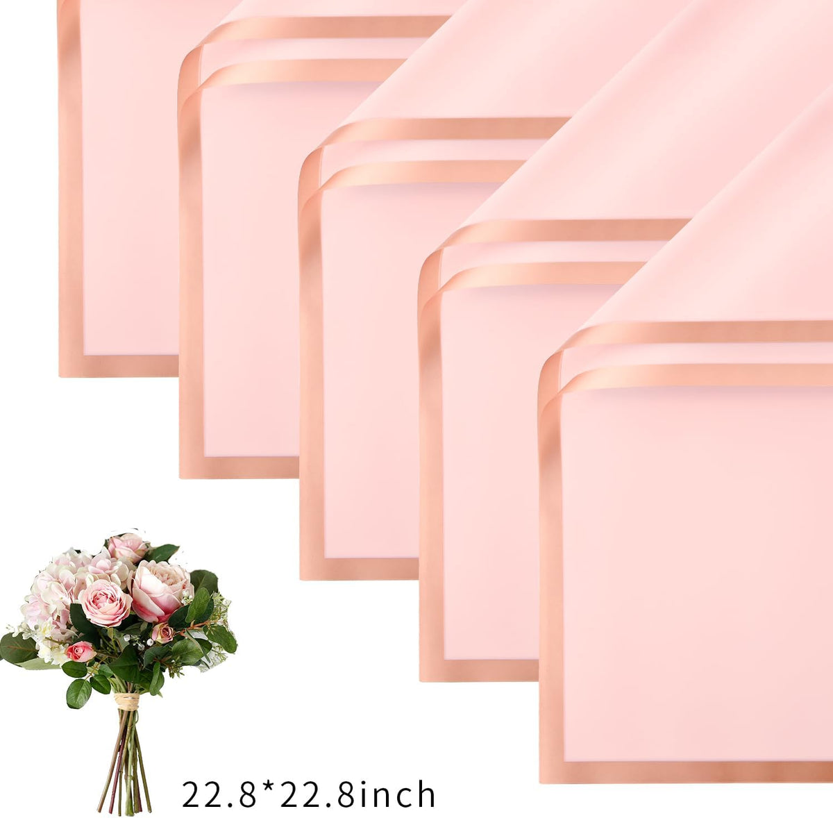 30 Sheets Pink Gold Edge Flower Bouquet Wrapping Paper，Florist Supplies Fully Water-Resistant Floral Bouquet Wrapping Paper Bouquet Accessorie，Flower Shop Packaging Pape for DIY Gift Wedding Birthday