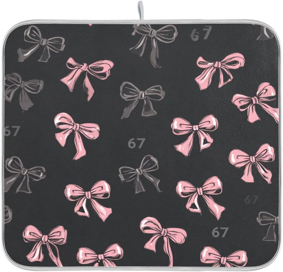 Bows 67 Light Pink Dark Grey Dish Drying Mat for Counter Drying Kitchen Mats Coffee Bar Mats for Countertops Dishes Utensils Sinks 18 x 24 IN