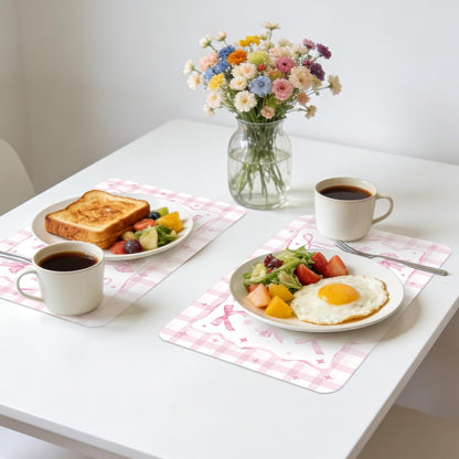 6 Pcs Pink Bow Plastic Placemats, 11x16 Inch Summer Cute Plaid Bow Placemats Seasonal Washable Table Mats for Wedding Baby Shower Birthday Party Kitchen Dining Decoration