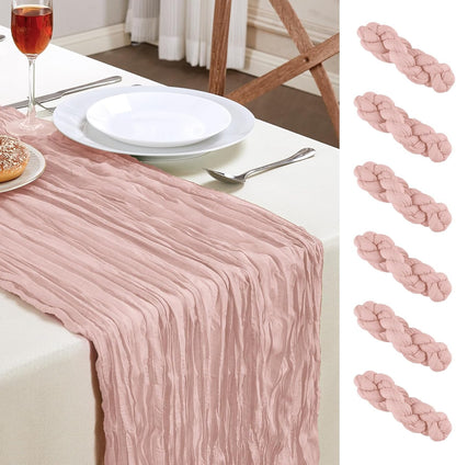 6 Pack Dusty Pink Cheesecloth Table Runner 35×120 Inch Fall Boho Home Decor
