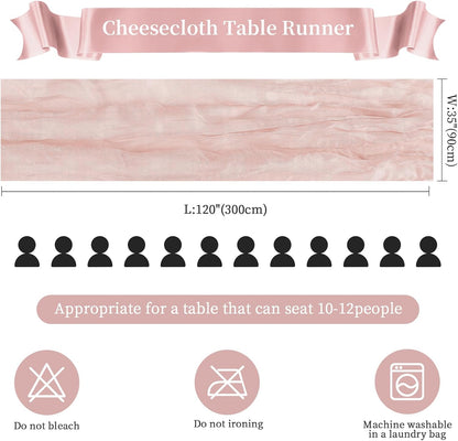 6 Pack Dusty Pink Cheesecloth Table Runner 35×120 Inch Fall Boho Home Decor