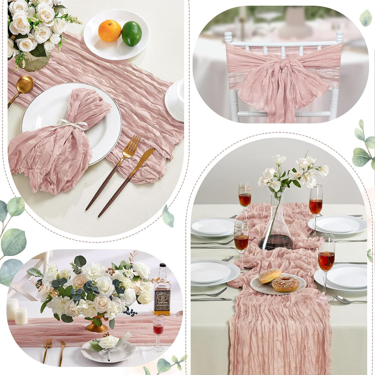 6 Pack Dusty Pink Cheesecloth Table Runner 35×120 Inch Fall Boho Home Decor