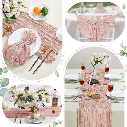 6 Pack Dusty Pink Cheesecloth Table Runner 35×120 Inch Fall Boho Home Decor