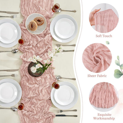 6 Pack Dusty Pink Cheesecloth Table Runner 35×120 Inch Fall Boho Home Decor
