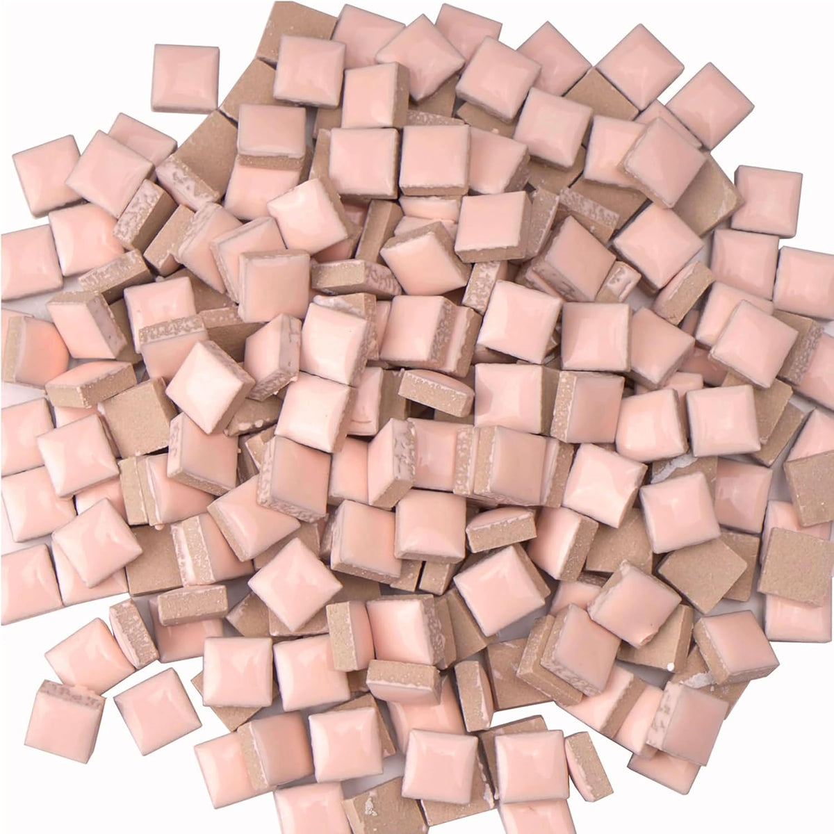 Ceramic Mosaic Tiles for Crafts, 300g/200 Pieces - Mosaic Square Tile(0.47in), Glazed Porcelain Tiles for Home Decoration DIY Projects (Beige Pink)