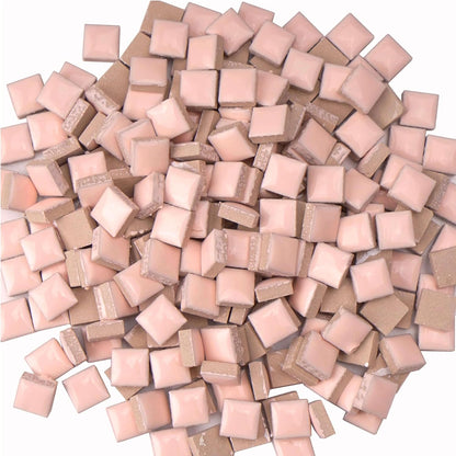 Ceramic Mosaic Tiles for Crafts, 300g/200 Pieces - Mosaic Square Tile(0.47in), Glazed Porcelain Tiles for Home Decoration DIY Projects (Beige Pink)