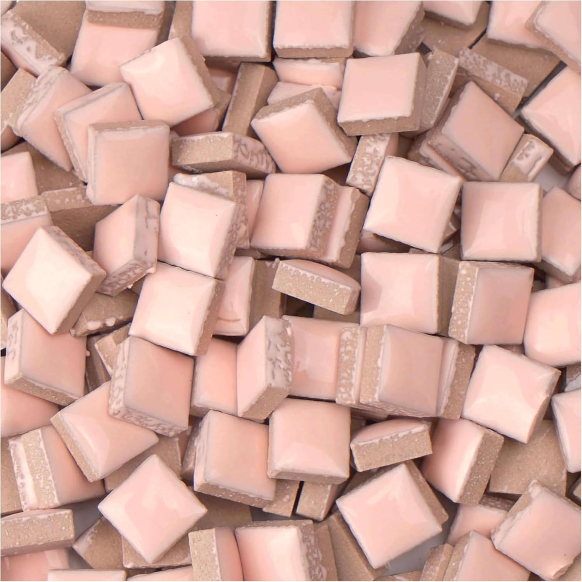 Ceramic Mosaic Tiles for Crafts, 300g/200 Pieces - Mosaic Square Tile(0.47in), Glazed Porcelain Tiles for Home Decoration DIY Projects (Beige Pink)