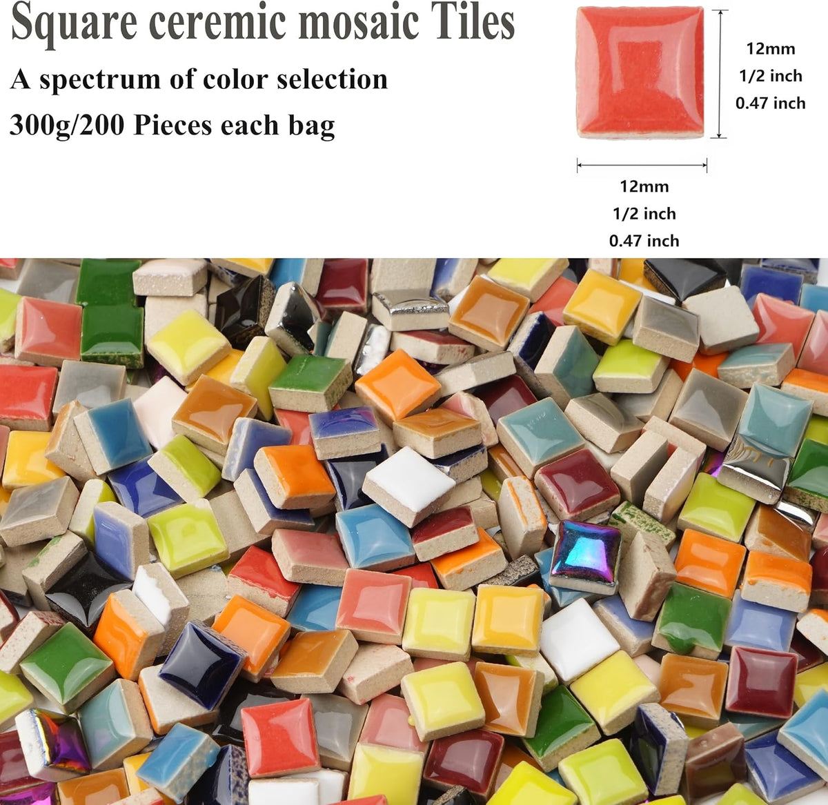 Ceramic Mosaic Tiles for Crafts, 300g/200 Pieces - Mosaic Square Tile(0.47in), Glazed Porcelain Tiles for Home Decoration DIY Projects (Beige Pink)
