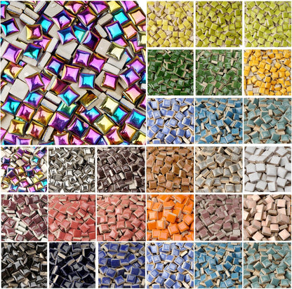Ceramic Mosaic Tiles for Crafts, 300g/200 Pieces - Mosaic Square Tile(0.47in), Glazed Porcelain Tiles for Home Decoration DIY Projects (Beige Pink)