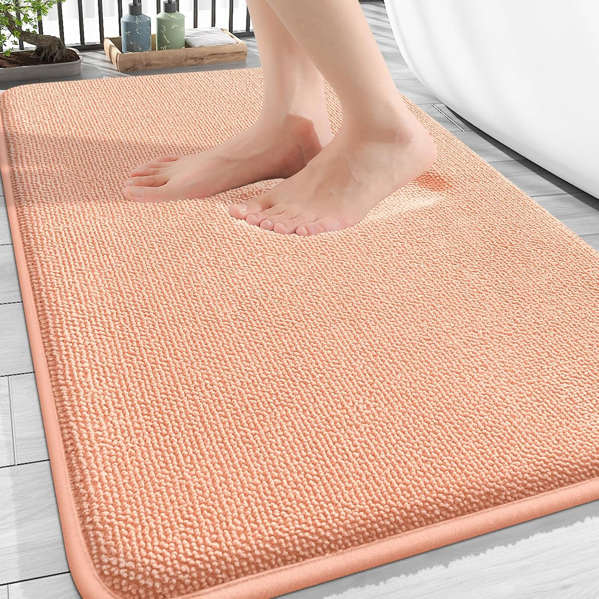 Thick Memory Foam Bathroom Rugs 30x20, Absorbent Bath Mat, Peach