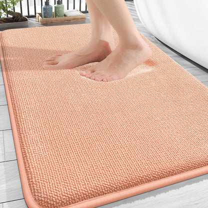 Thick Memory Foam Bathroom Rugs 30x20, Absorbent Bath Mat, Peach