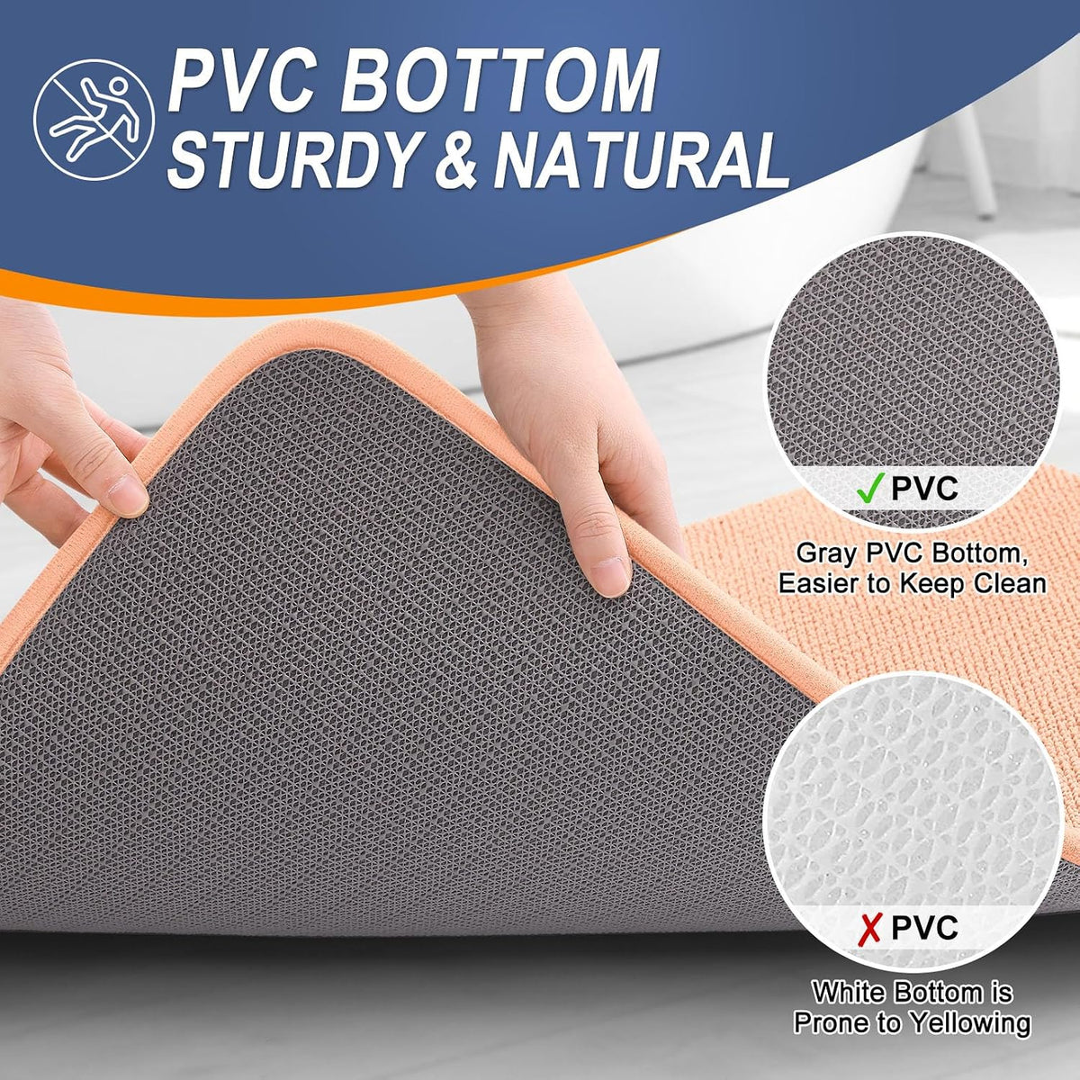 Thick Memory Foam Bathroom Rugs 30x20, Absorbent Bath Mat, Peach