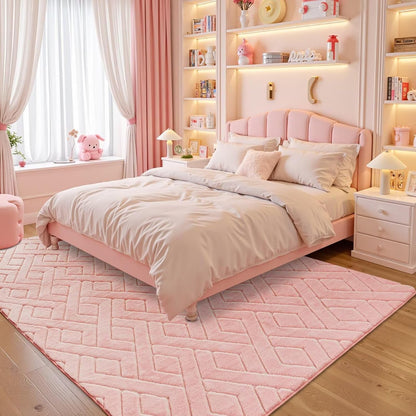 5x7 Pink Fluffy Shag Area Rug for Girls Bedroom Living Room