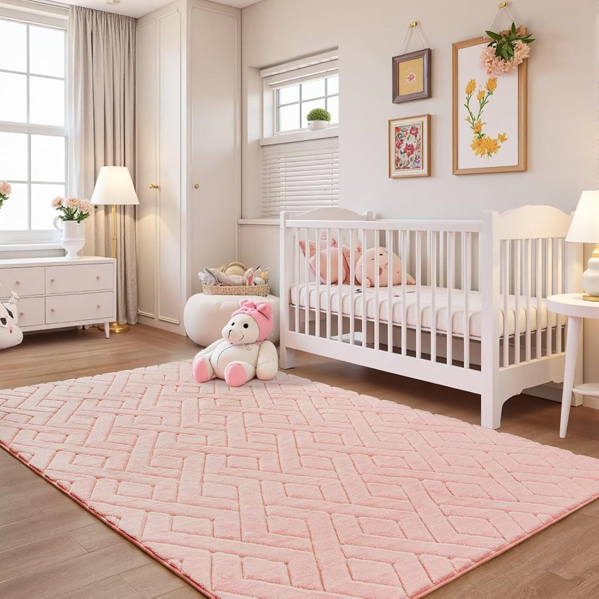 5x7 Pink Fluffy Shag Area Rug for Girls Bedroom Living Room