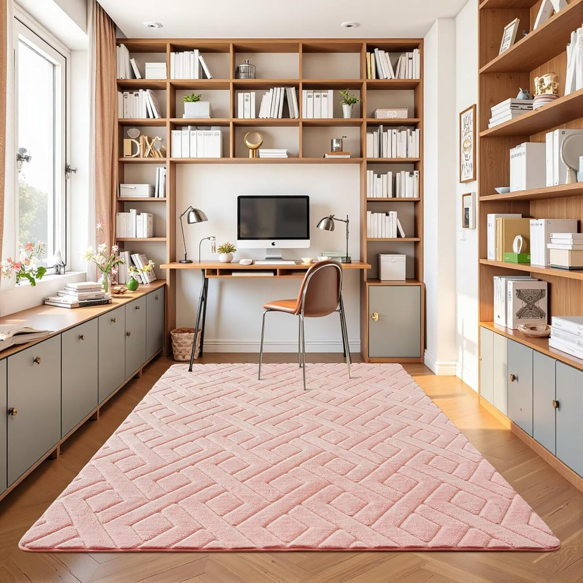 5x7 Pink Fluffy Shag Area Rug for Girls Bedroom Living Room