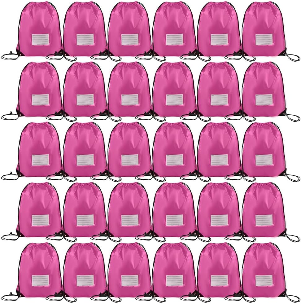 30 Pack Drawstring Bags,Bulk Draw String Backpack, Gym Sports Cinch Bag Sackpack for Women Men, Pink