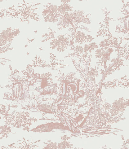 Pink and White Toile Peel and Stick Wallpaper 16" x 118" Classic Vintage Removable Self-Adhesive Vinyl Wallpaper for Bedroom Bathroom Cabinets
