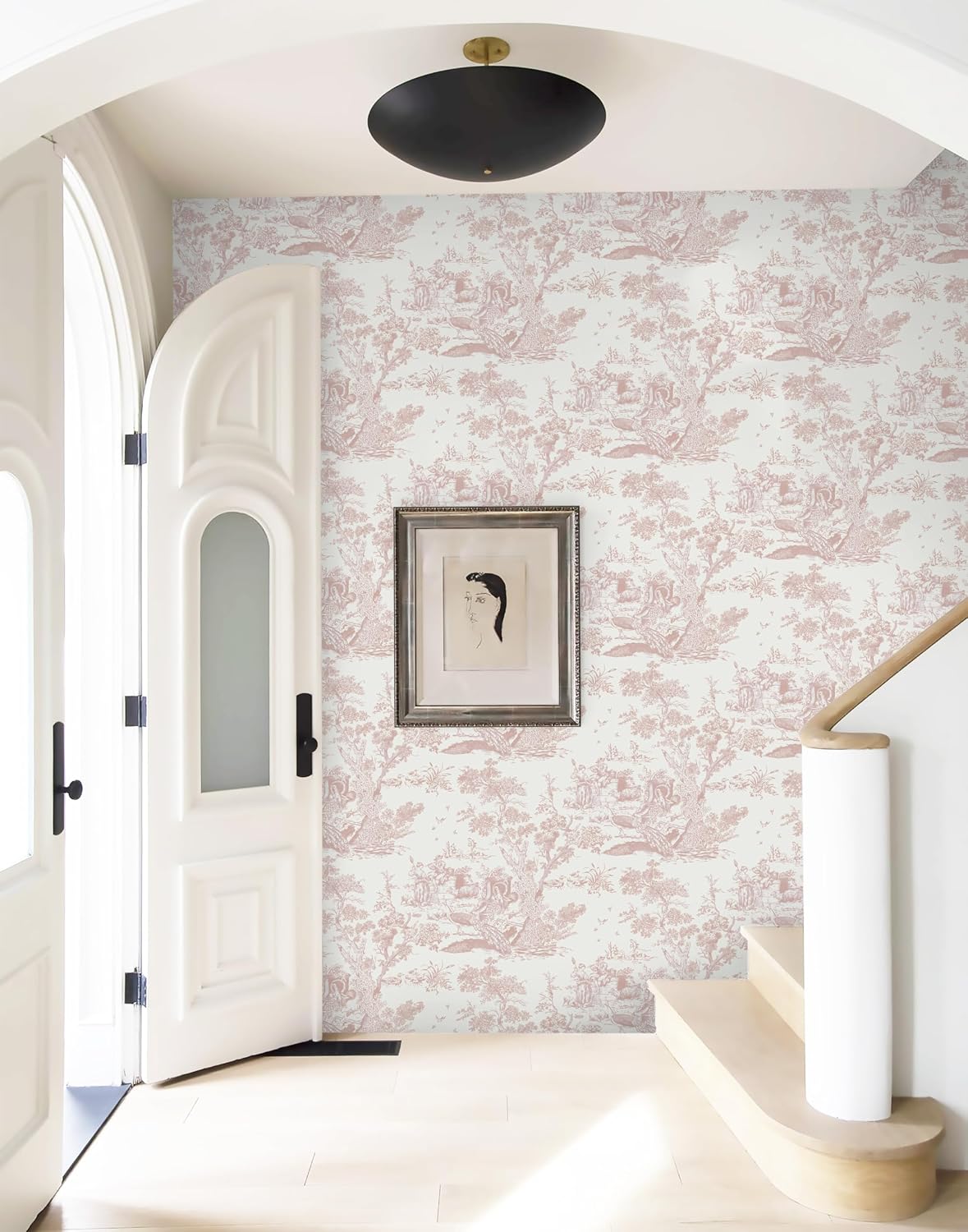 Pink and White Toile Peel and Stick Wallpaper 16" x 118" Classic Vintage Removable Self-Adhesive Vinyl Wallpaper for Bedroom Bathroom Cabinets