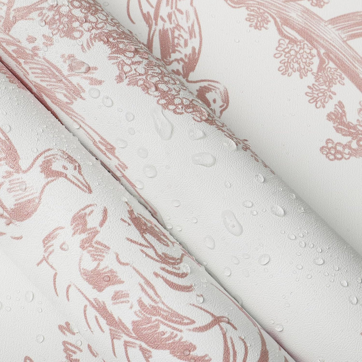 Pink and White Toile Peel and Stick Wallpaper 16" x 118" Classic Vintage Removable Self-Adhesive Vinyl Wallpaper for Bedroom Bathroom Cabinets