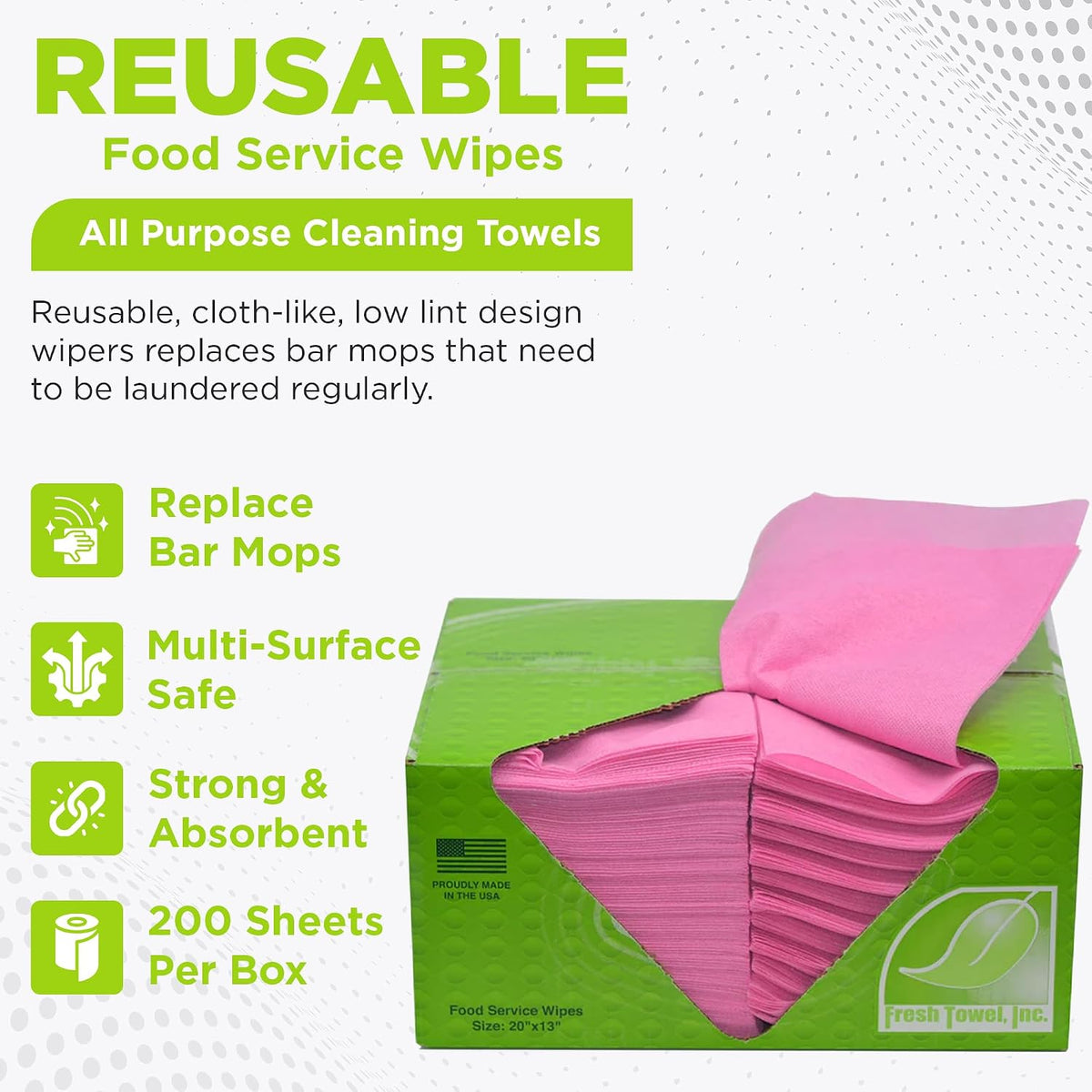 Pink Foodservice Towels, 200 Count, 13x20 Cleaning Wipes