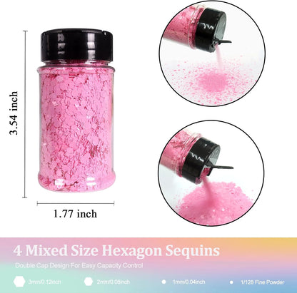 Matte Pink Chunky Glitter,1.76oz/50g Mixed Pink Resin Glitter