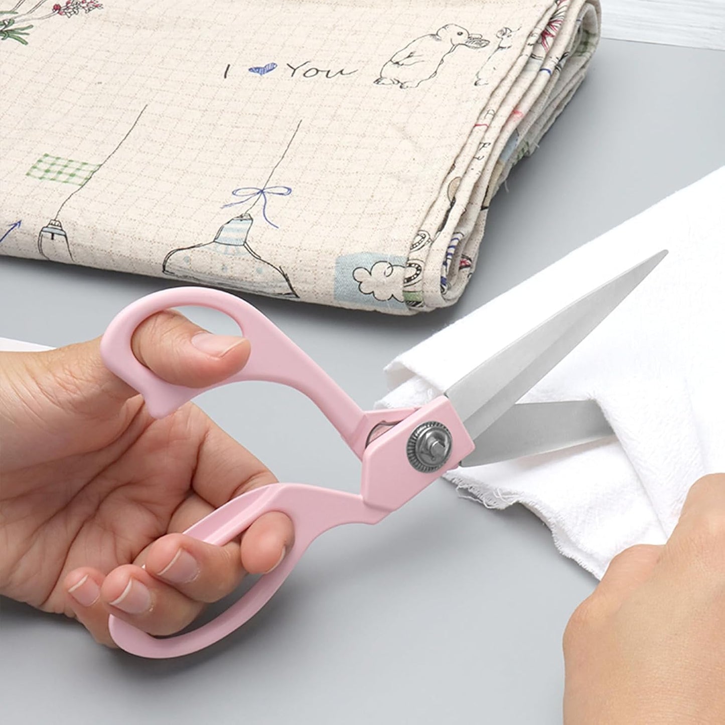 8" Pink Fabric Sewing Scissors Cute Heavy Duty Sharp Rustproof Stainless Steel Shears for Women Home Office DIY Crafts Scrapbooking