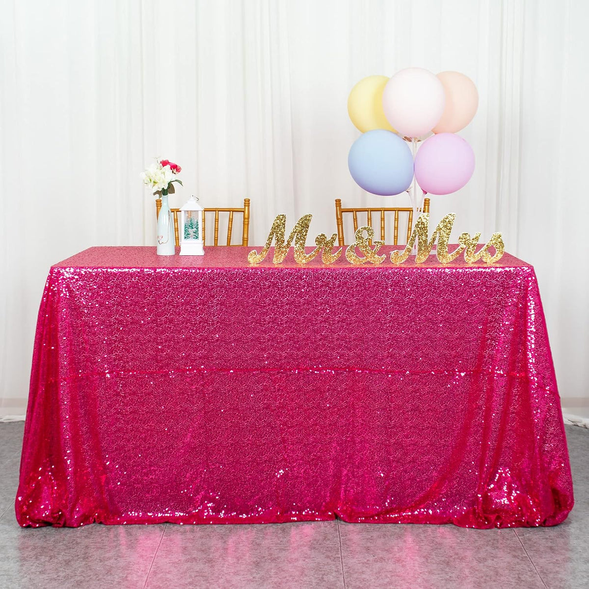 Sequin Tablecloth Rectangle 50x72-Inch Hot Pink Table Cloths for Parties Rectangular Tablecloth Overlay Fuchsia Sequin Fabric Table Linens Birthday