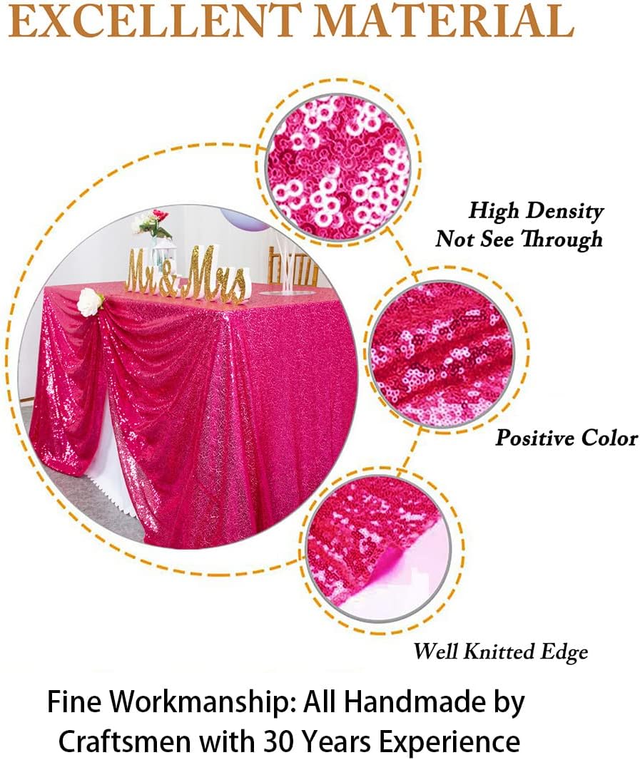 Sequin Tablecloth Rectangle 50x72-Inch Hot Pink Table Cloths for Parties Rectangular Tablecloth Overlay Fuchsia Sequin Fabric Table Linens Birthday