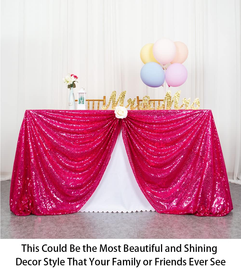 Sequin Tablecloth Rectangle 50x72-Inch Hot Pink Table Cloths for Parties Rectangular Tablecloth Overlay Fuchsia Sequin Fabric Table Linens Birthday