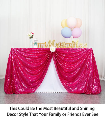 Sequin Tablecloth Rectangle 50x72-Inch Hot Pink Table Cloths for Parties Rectangular Tablecloth Overlay Fuchsia Sequin Fabric Table Linens Birthday