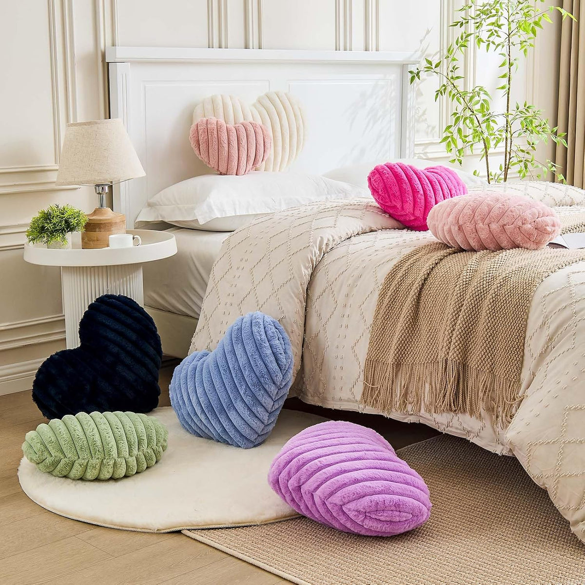 Heart Pillows Heart Decorative Pillow Soft Fluffy Heart Shaped Dusty Pink Throw Pillows with Faux Rabbit Fur Aesthetic Room Decor Cute Small Pillow for Valentines Mother's Day