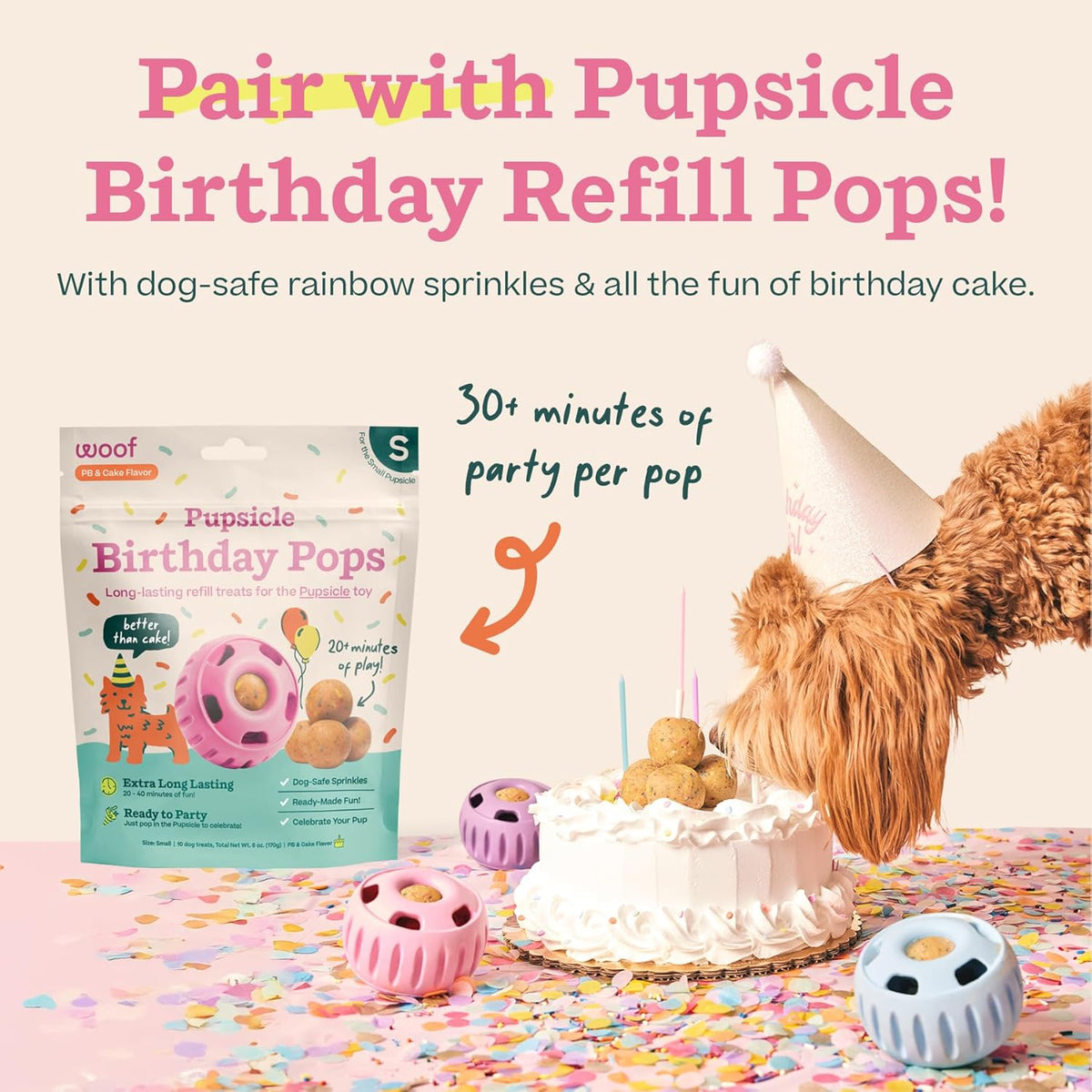 Pupsicle Interactive Dog Ball Toy for Dogs Small 10-25 lbs - Pink