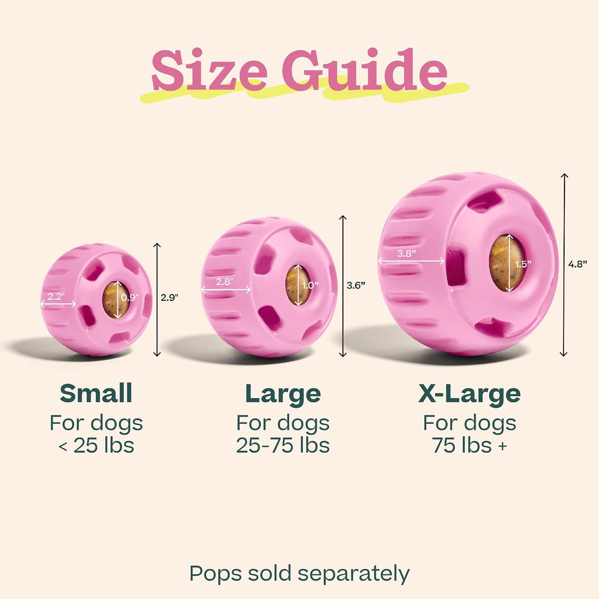 Pupsicle Interactive Dog Ball Toy for Dogs Small 10-25 lbs - Pink