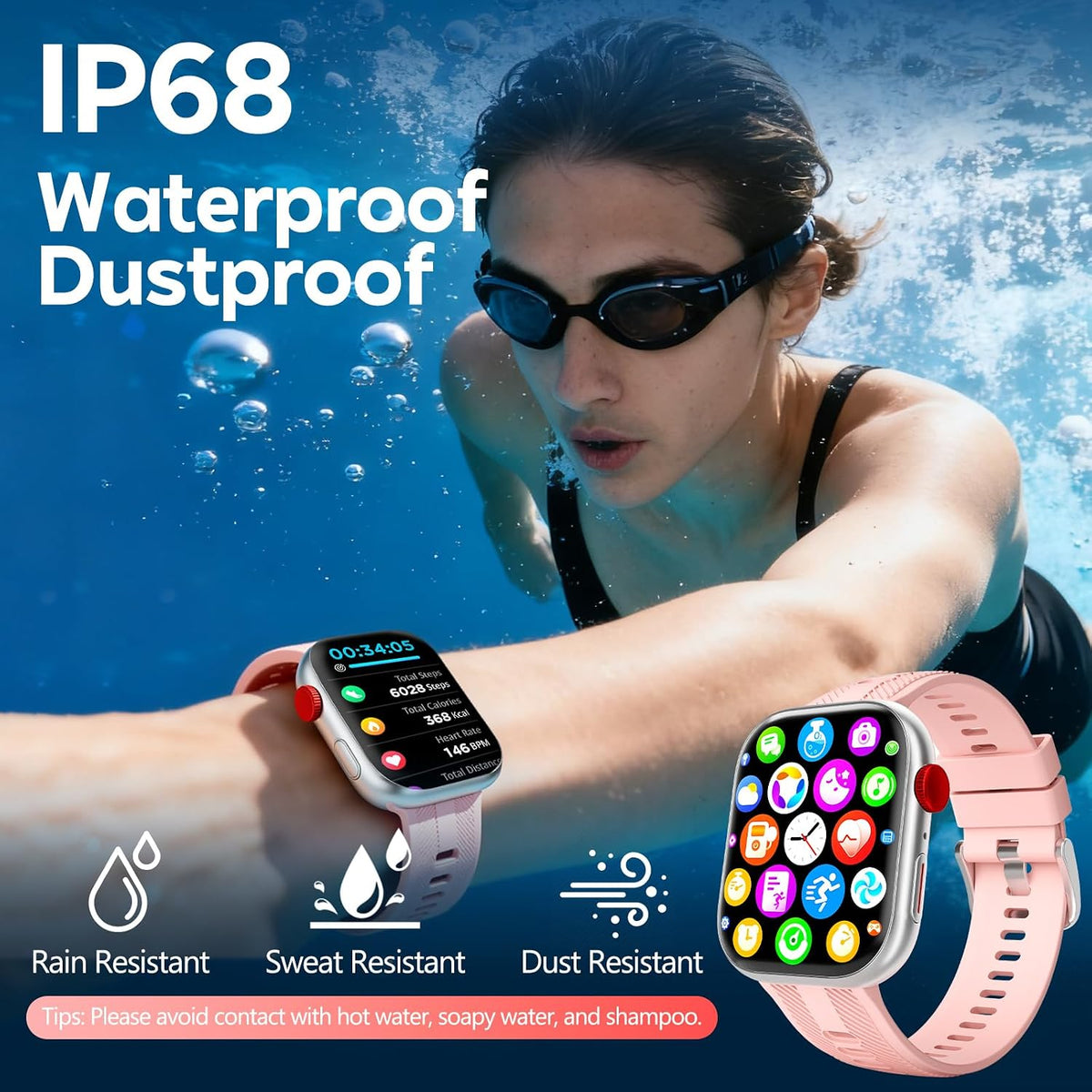 Smart Watch for Women&Men, 1.88" HD Smartwatch(Answer/Make Calls), Fitness Watch with Heart Rate/Sleep/IP68 Waterproof/120+Sports Modes,Bluetooth Call &Music Control-Pink