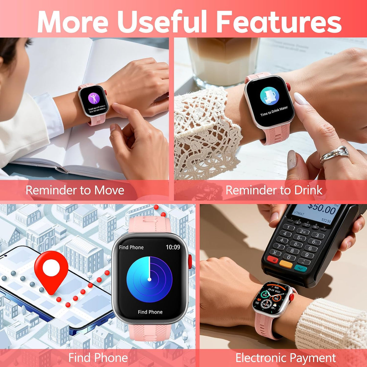 Smart Watch for Women&Men, 1.88" HD Smartwatch(Answer/Make Calls), Fitness Watch with Heart Rate/Sleep/IP68 Waterproof/120+Sports Modes,Bluetooth Call &Music Control-Pink