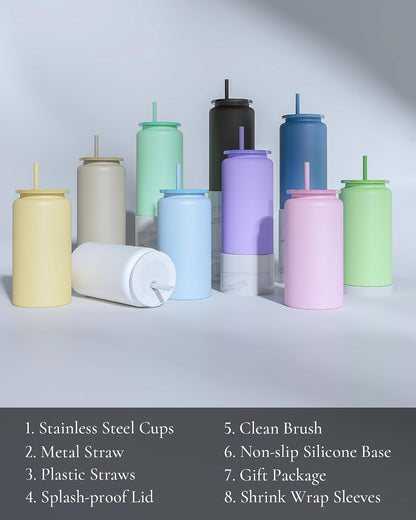 16 oz Tumbler, Insulated Tumbler with Straw, Iced Coffee Tumbler