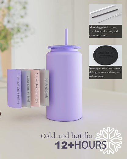 16 oz Tumbler, Insulated Tumbler with Straw, Iced Coffee Tumbler
